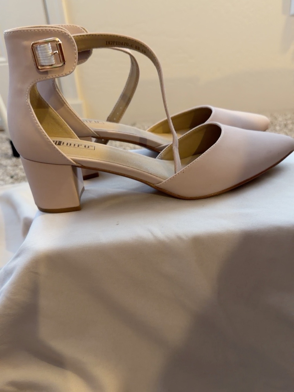 IDIFU Blush Pointed-Toe T-Strap Block Heel Pumps